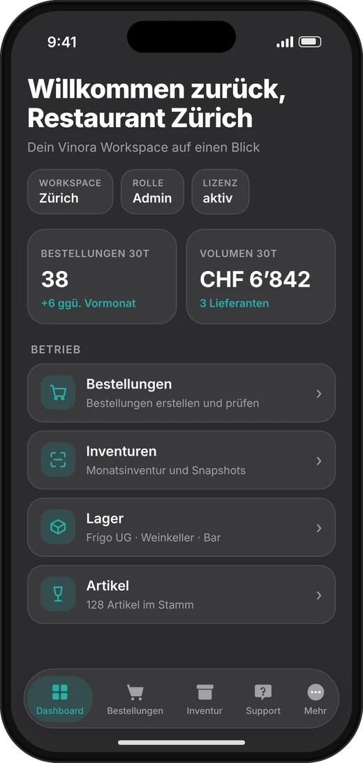 Vinora iOS-App: Dashboard