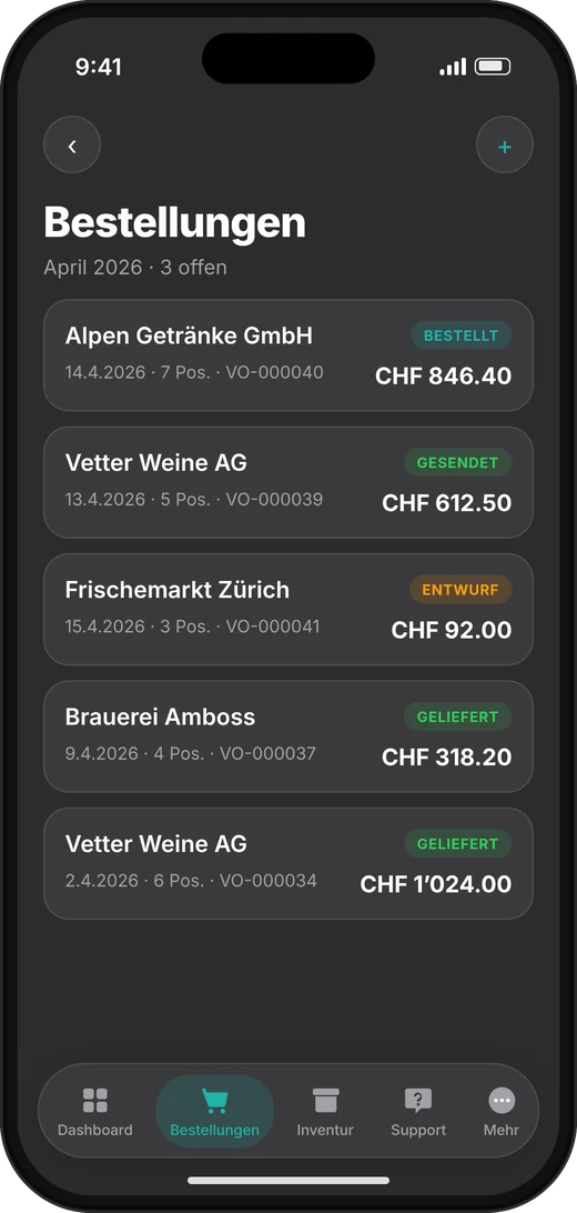 Vinora iOS-App: Bestellungen